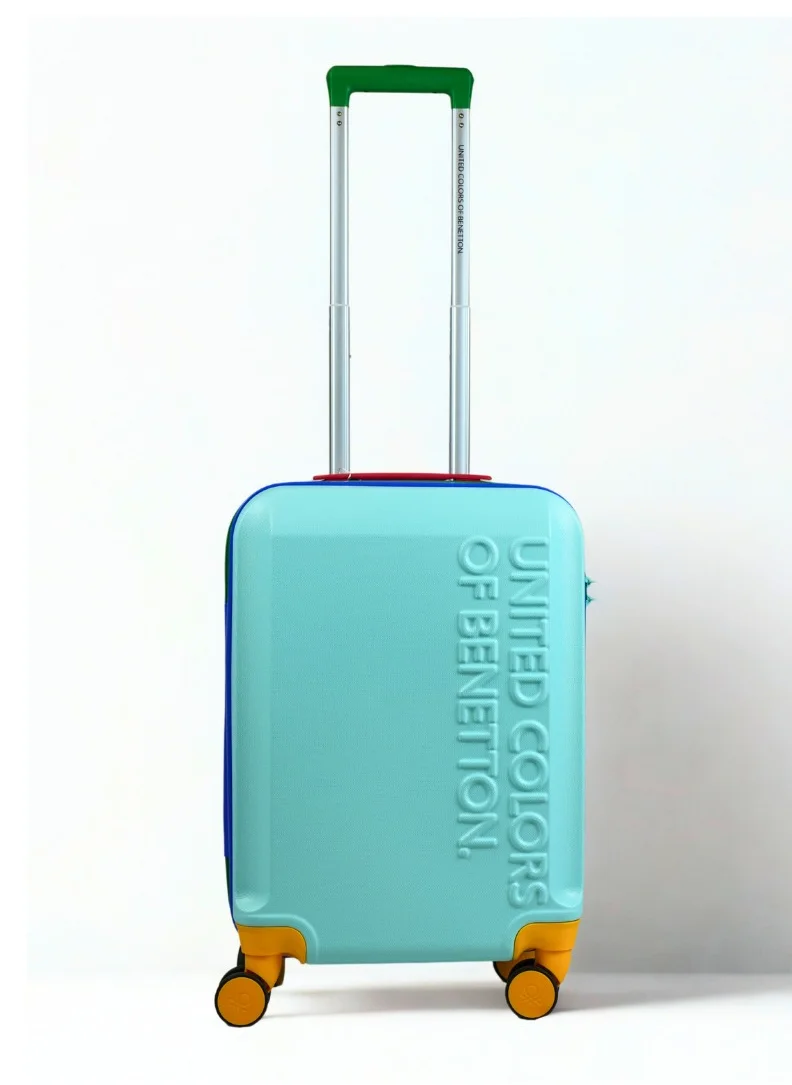 UNITED COLORS OF BENETTON BNTA-203X 20 Inch- Checked Luggage with TSA Lock| Material- Acrylonitrile Butadiene Styrene| Adjustable Trolley Handle | Smooth Dual Wheels 360degree rotate| LIGHT BLUE