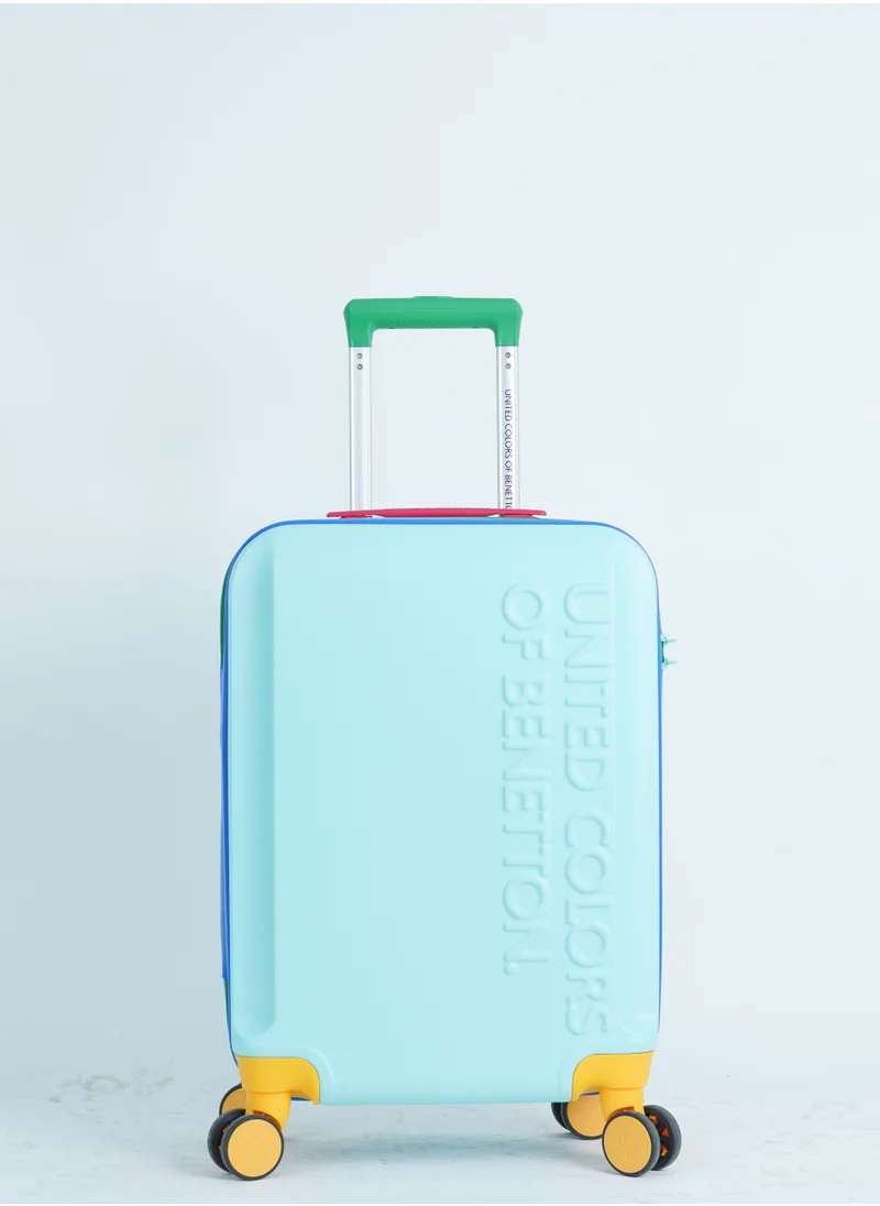 UNITED COLORS OF BENETTON BNTA-203X 20 Inch- Checked Luggage with TSA Lock| Material- Acrylonitrile Butadiene Styrene| Adjustable Trolley Handle | Smooth Dual Wheels 360degree rotate| LIGHT BLUE