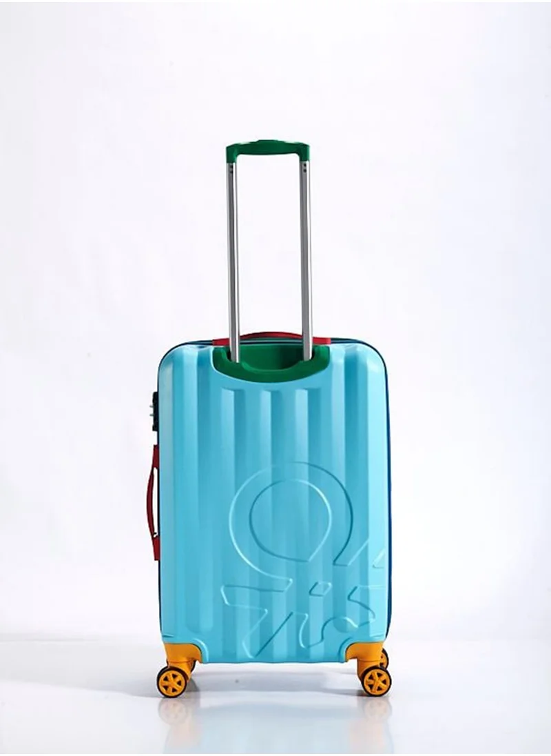 UNITED COLORS OF BENETTON BNTA-203X 20 Inch- Checked Luggage with TSA Lock| Material- Acrylonitrile Butadiene Styrene| Adjustable Trolley Handle | Smooth Dual Wheels 360degree rotate| LIGHT BLUE