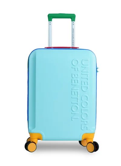 UNITED COLORS OF BENETTON BNTA-203X 20 Inch- Checked Luggage with TSA Lock| Material- Acrylonitrile Butadiene Styrene| Adjustable Trolley Handle | Smooth Dual Wheels 360degree rotate| LIGHT BLUE
