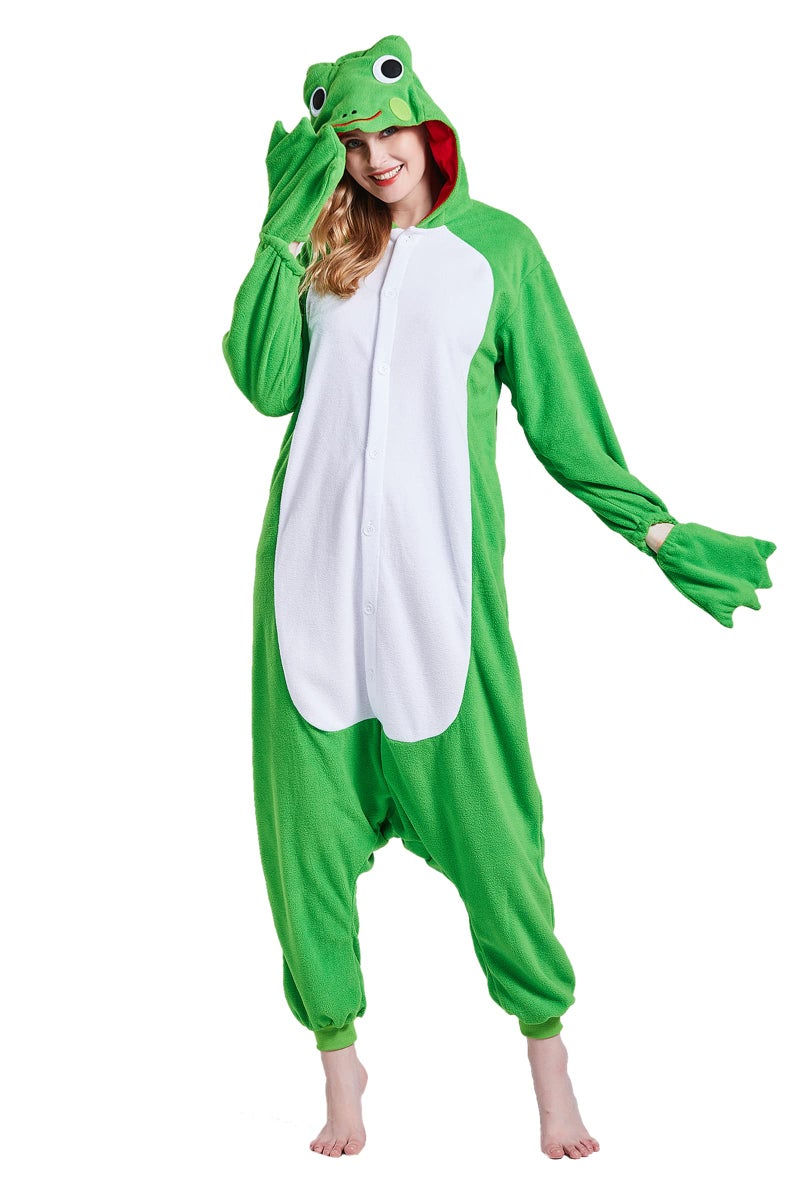 Magicalani Frog Onesie Adult Pajamas Unisex Halloween Animal Costume Sleepwear for Men Women Comfy Fun Cosplay Outfit