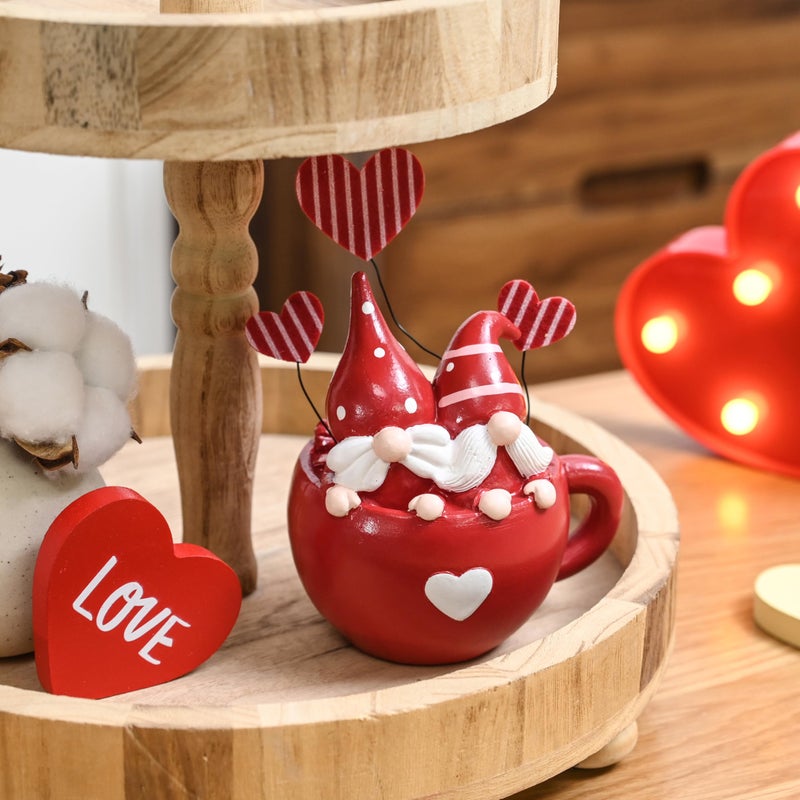 AOMOONOA Red Valentine Gnome Couple in Coffee Cup, Valentine Gnomes for Table Decor, Red Small Gnome Figurine Set - Image 2