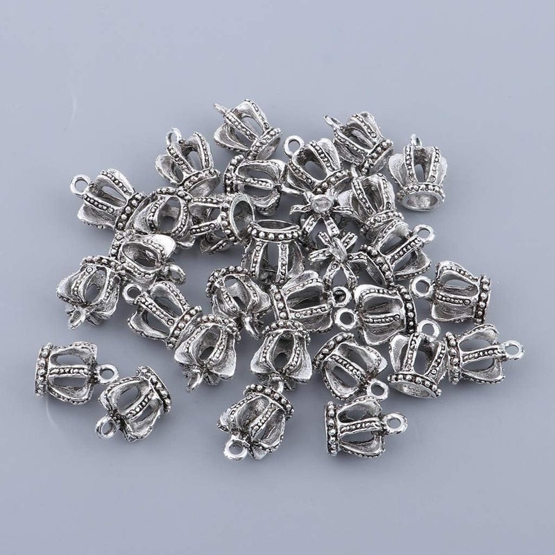 klarako 30 Pack 3D Crown Charm Pendant Jewelry Finding Lots for Bracelet Necklace Making, Zipper Puller Charms  Antique Silver, 15 x 13mm - Image 3