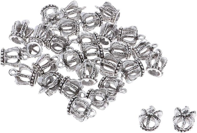klarako 30 Pack 3D Crown Charm Pendant Jewelry Finding Lots for Bracelet Necklace Making, Zipper Puller Charms  Antique Silver, 15 x 13mm - Image 5