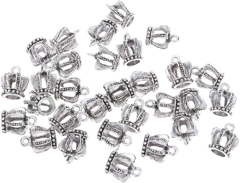 klarako 30 Pack 3D Crown Charm Pendant Jewelry Finding Lots for Bracelet Necklace Making, Zipper Puller Charms  Antique Silver, 15 x 13mm - Image 2