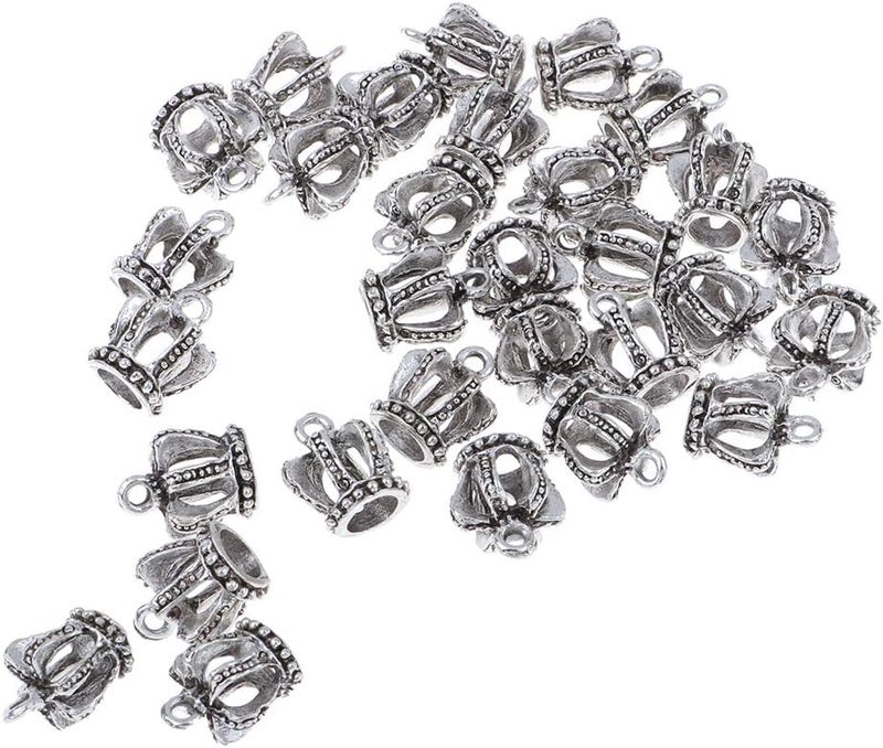 klarako 30 Pack 3D Crown Charm Pendant Jewelry Finding Lots for Bracelet Necklace Making, Zipper Puller Charms  Antique Silver, 15 x 13mm - Image 1