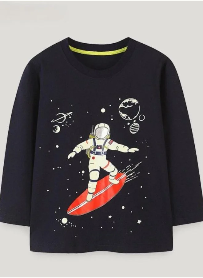 YUNIQEE Black Printed Long Sleeve Crew Neck T-Shirt