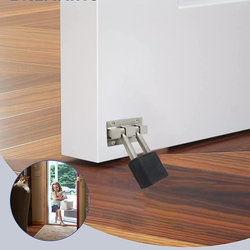 Door Stopper with Rubber Tip Floor Mounted Stainless Steel Pack of 4 with Screws  - Image 3