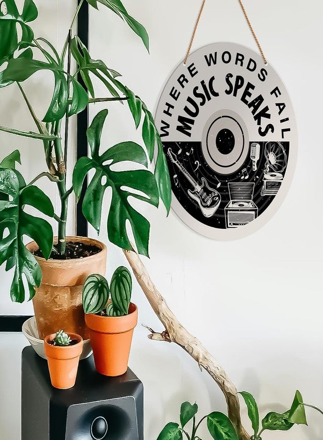 HSNBT Music Sign Wall Decor, Music Room Wall Decor for Man Teen Boy Girl Hanging Sign Christmas Birthday Gift for Music Lover Teacher Musician, Where Words Fail Music Speaks - Image 4