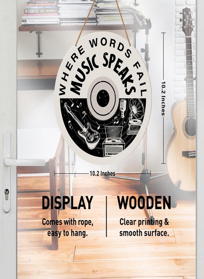 HSNBT Music Sign Wall Decor, Music Room Wall Decor for Man Teen Boy Girl Hanging Sign Christmas Birthday Gift for Music Lover Teacher Musician, Where Words Fail Music Speaks - Image 2