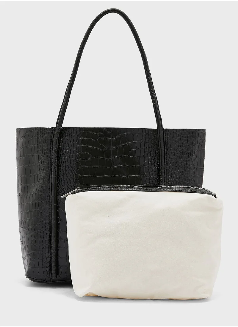 ELLA Croc Effect Shiny Tote Bag