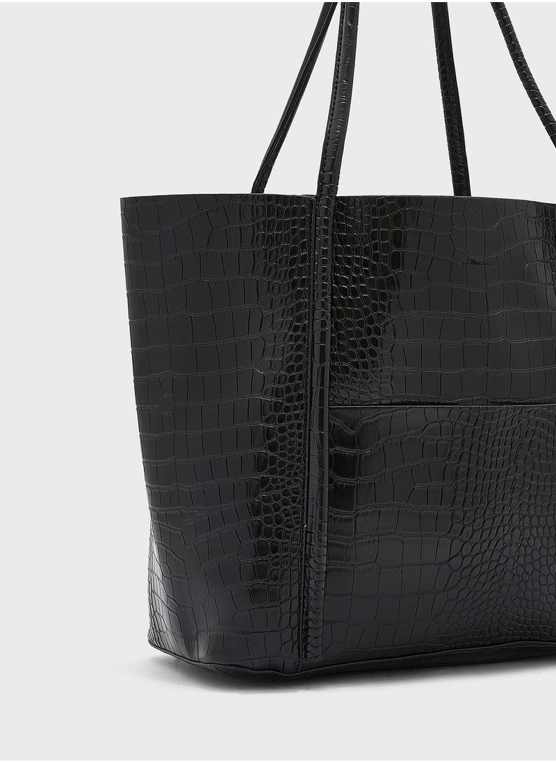 ELLA - Croc Effect Shiny Tote Bag - Image 1