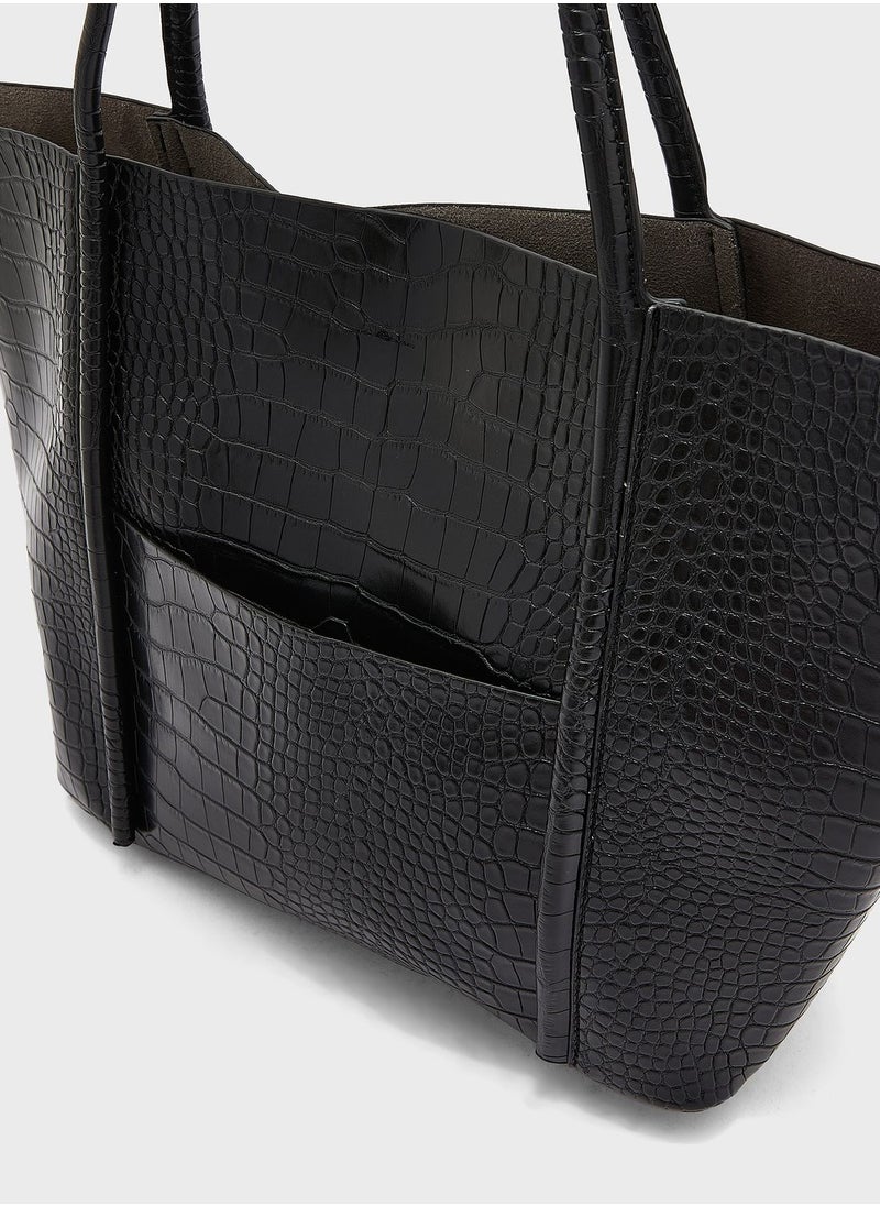 ELLA - Croc Effect Shiny Tote Bag - Image 1