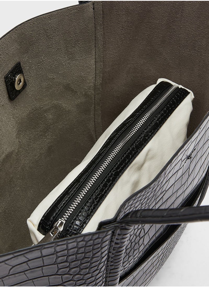 ELLA - Croc Effect Shiny Tote Bag - Image 1