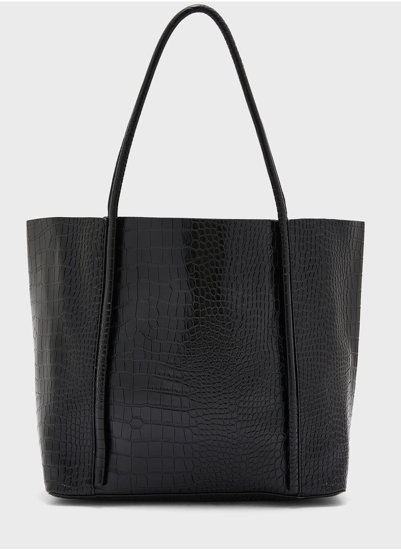 ELLA - Croc Effect Shiny Tote Bag - Image 1