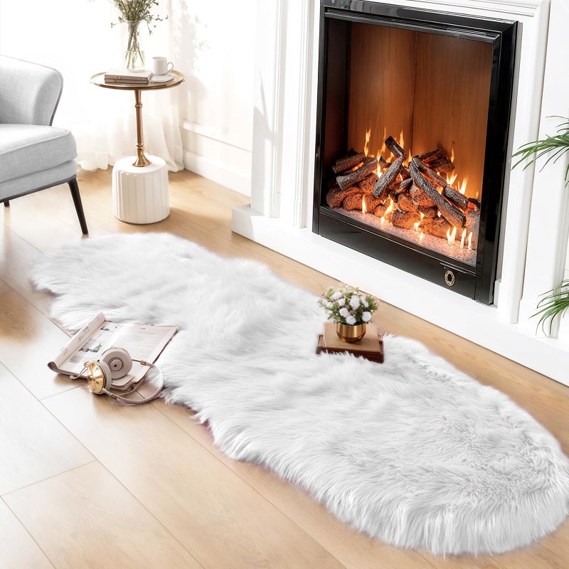 Ciicool Ultra Soft Faux Sheepskin Fur Rug Fluffy Rug for Bedroom Fuzzy Carpet for Living Room Kid's Room Nursery Decor  White 2 x 6 Feet - Image 3