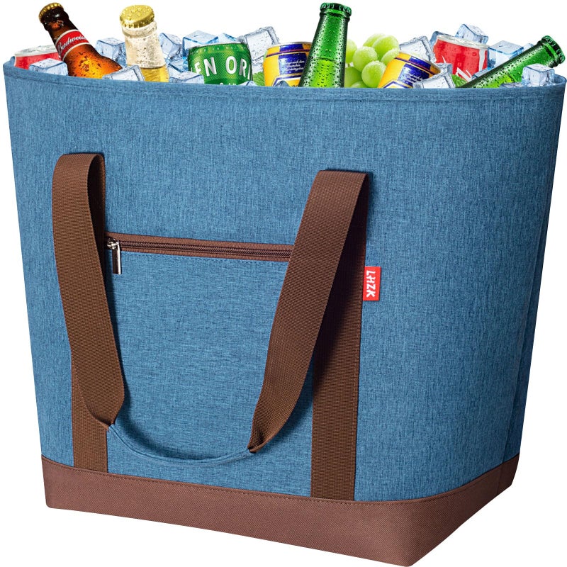 LHZK Jumbo Insulated Cooler Bag with Thermal Foam Insulation Premium Quality Cooler Tote Bag with Zipper Insulated Hot Cold Bag for Food Transport Picnic Travel Beach 50L Blue
