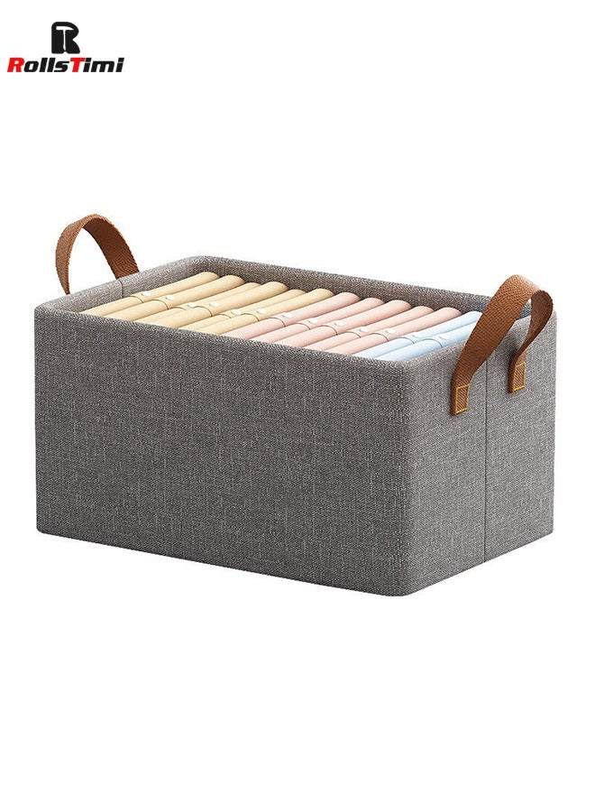 RollsTimi  Storage Bins with Metal Frame, Fabric Storage Box with Handles Stackable Shelf Storage Baskets, Grey - Image 1