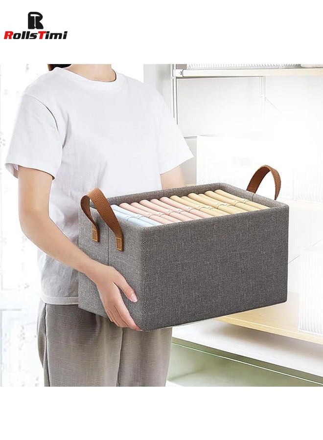 RollsTimi  Storage Bins with Metal Frame, Fabric Storage Box with Handles Stackable Shelf Storage Baskets, Grey - Image 2