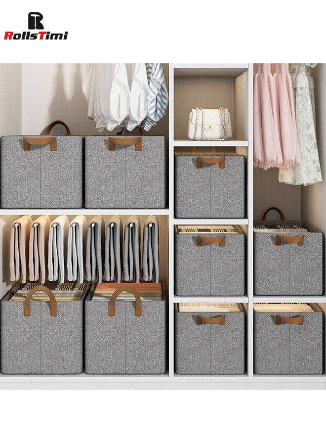 RollsTimi  Storage Bins with Metal Frame, Fabric Storage Box with Handles Stackable Shelf Storage Baskets, Grey - Image 3
