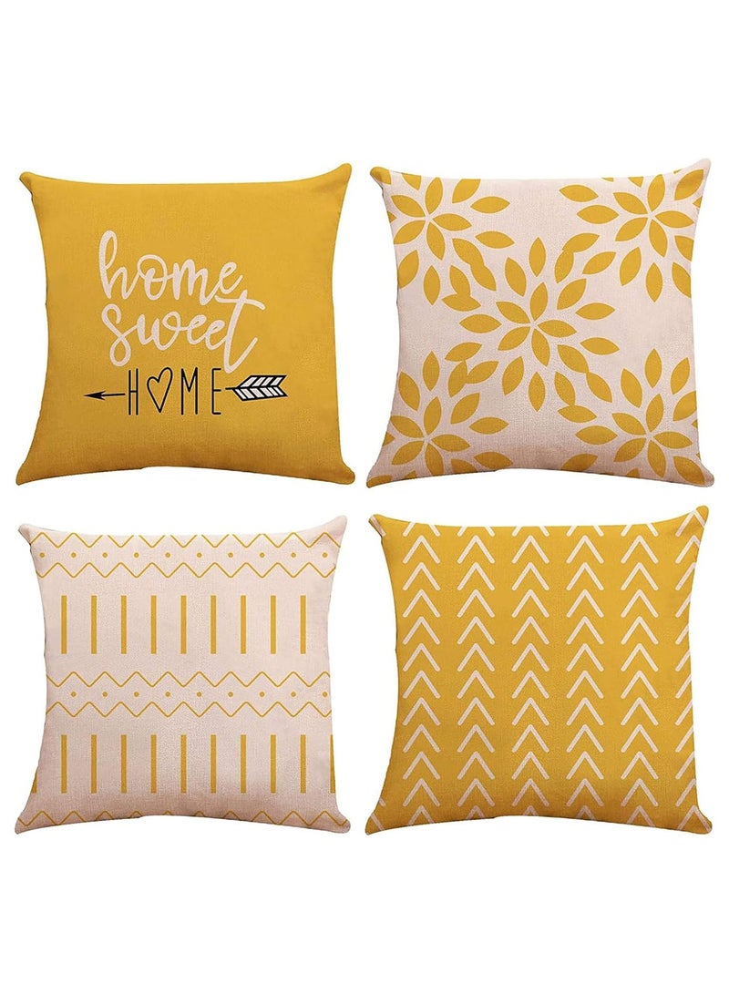 Throw Pillow Cover, Modern Sofa Decorative Pillow Covers 18x18 Set of 4, Outdoor Linen Fabric Pillow Case for Couch Bed Car Home Sofa Couch Decoration 45x45cm (Yellow, 18x18, Set of 4) - Image 1