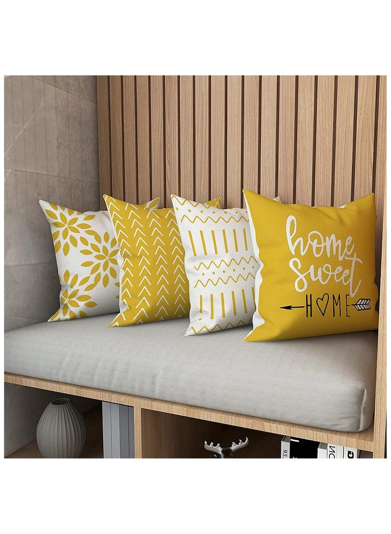 Throw Pillow Cover, Modern Sofa Decorative Pillow Covers 18x18 Set of 4, Outdoor Linen Fabric Pillow Case for Couch Bed Car Home Sofa Couch Decoration 45x45cm (Yellow, 18x18, Set of 4) - Image 3
