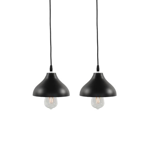 BENE Indiana Pendant Lamp, Mild Steel Indoor Modern Hanging Lamp, E-27 Base Ceiling Hanging Light for Home Decor, Kitchen, Living Room, Bedroom, 18 cm (Black, Pack of 2 Pc) - Image 2