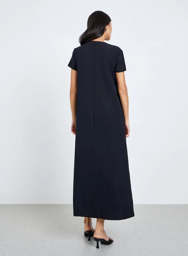 Amirah Amirah Notch Neck Pleated Detail Jalabiya