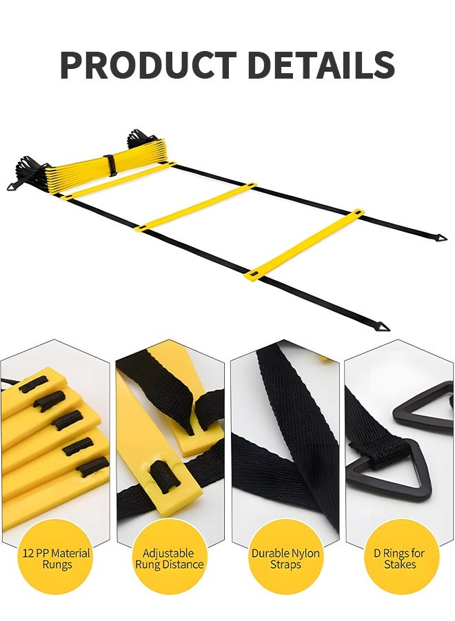 GROIC 20ft Agility Ladder Training Set, Agility Ladder Agility Training Equipment with 12 Plastic Rungs, 12 Agility Cones& 4 Steel Stakes, 4 Triangular Buckle, 1 Carry Bag, for Soccer Speed Training  - Image 3