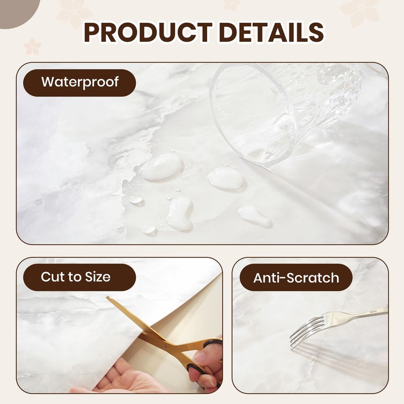 OstepDecor Marble-Look Table Protector 36 x 60 Inch, 1.5mm Thick Plastic Table Cover Protector, PVC Table Top Protector, Waterproof Desk Mat Pad for Desktop, Coffee & Dining Room Table - Image 4