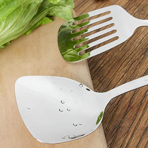 Leeonz 304 Stainless Steel Kitchen Utensil,Wok Turner Slotted Spatula with Long Wood Handle, 14.1 inches Spatula for Wok - Image 3