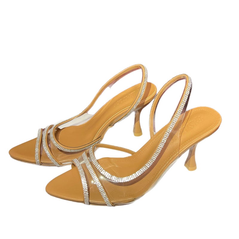 Women's Crystal Stiletto Heeled Sandals Pointed Peep Toe Strappy High Heels - Image 5