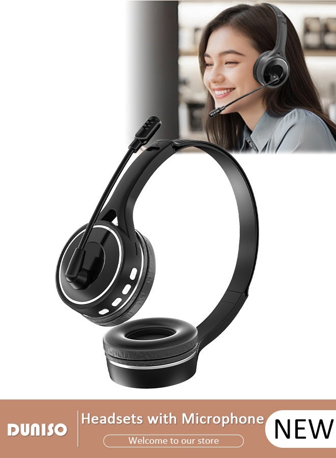 Wireless Bluetooth Headset with Microphone, Noise Canceling Headphones Over-ear headset Call Center Headset Wireless Customer Service Headphone Business Headphone for PC/Gaming/Call Center/Meeting