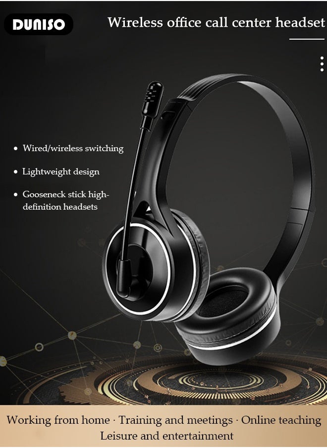 DUNISO Wireless Bluetooth Headset with Microphone, Noise Canceling Headphones Over-ear headset Call Center Headset Wireless Customer Service Headphone Business Headphone for PC/Gaming/Call Center/Meeting  - Image 2