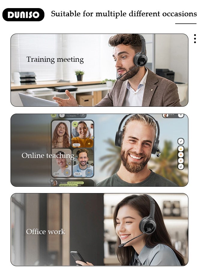 DUNISO Wireless Bluetooth Headset with Microphone, Noise Canceling Headphones Over-ear headset Call Center Headset Wireless Customer Service Headphone Business Headphone for PC/Gaming/Call Center/Meeting  - Image 5