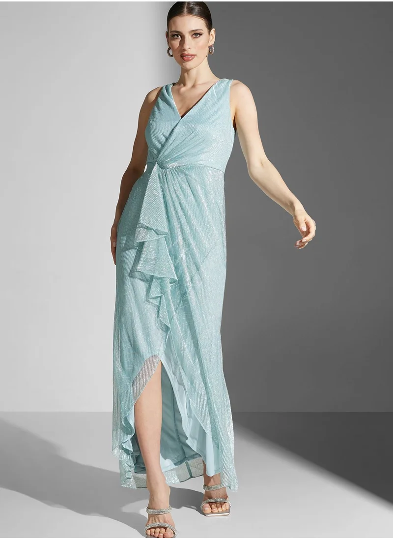 Adrianna Papell Surplice Neck Waterfall Trim Dress