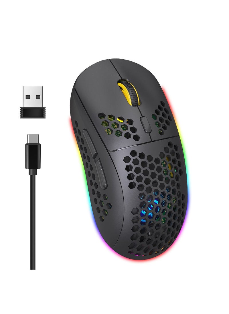 HXSJ T90 Three Mode Wireless Mouse BT 3.0 + 5.0 + Wireless 2.4G Rechargeable Mouse RGB Lighting with Adjustable DPI