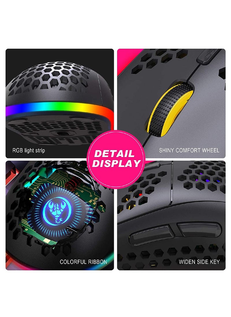 HXSJ T90 Three Mode Wireless Mouse BT 3.0 + 5.0 + Wireless 2.4G Rechargeable Mouse RGB Lighting with Adjustable DPI