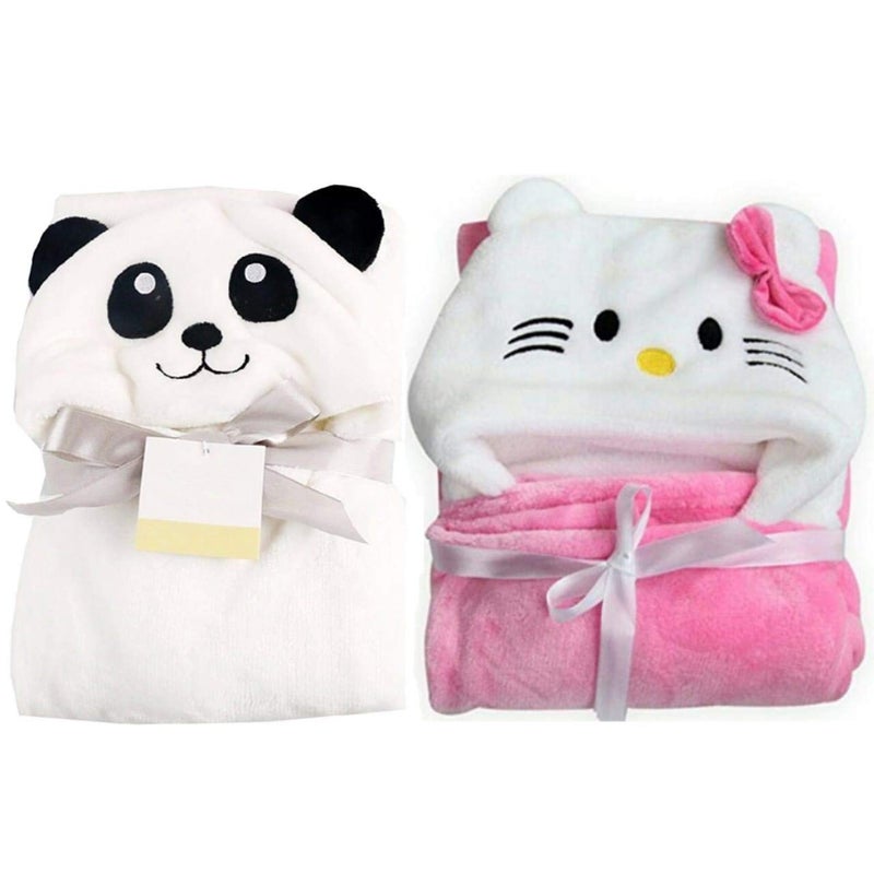 BRANDONN All in 1 Ultrasoft Luxury Hooded Panda and Kitty Funny Caps Wrapper/Baby Bath Towel/Blanket - Image 1