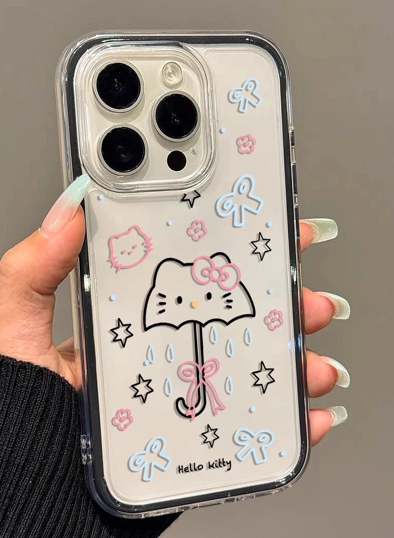 NIBEMINENT Kitty Umbrella Protective TPU Case Cover For iPhone 15 Pro, Black