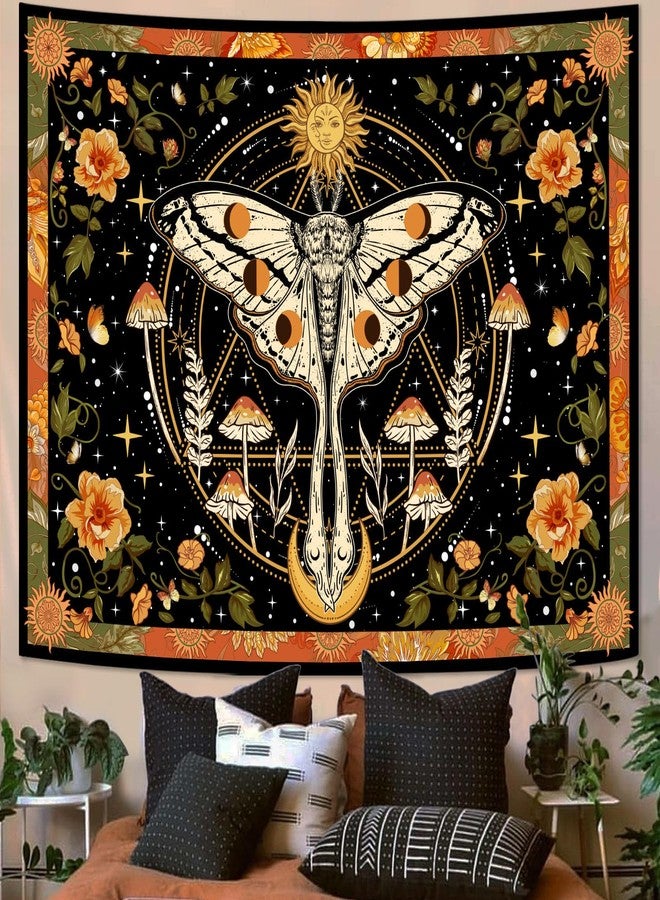 Aipon Orange Moth Tapestry Boho Retro Floral Flowers Tapestries Aesthetic Vintage Mushroom Tapestries for Bedroom Indie Sun Moon Tapestry Wall Hanging for Living Room Dorm (40'' × 30'') - Image 3