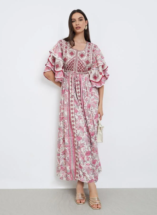 Maxim Creation Handwork Embroidery Jalabiya with Flrill Sleeves