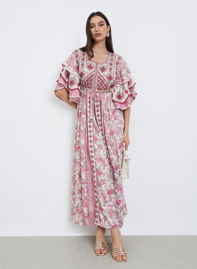 Maxim Creation Handwork Embroidery Jalabiya with Flrill Sleeves - Image 1