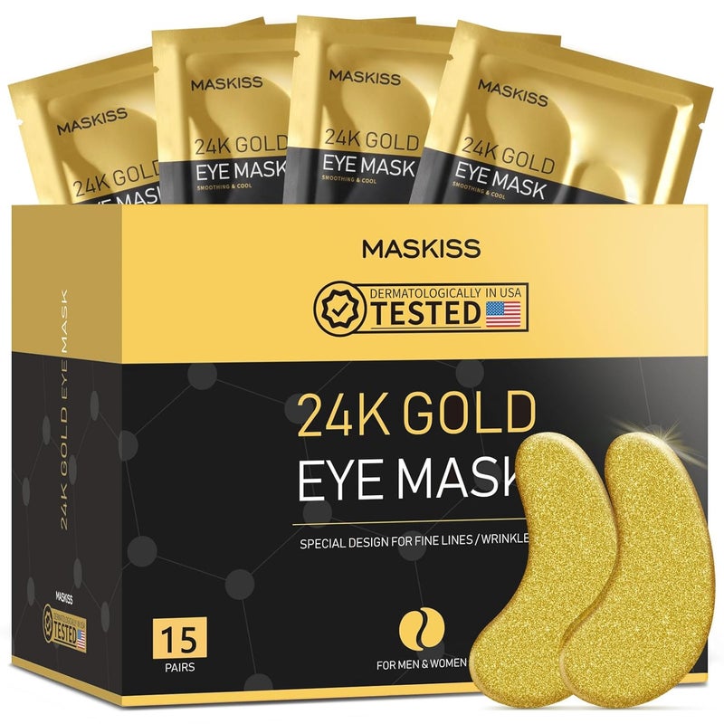 24k Gold Under Eye Patches 15 Pairs eye mask Collagen Skin Care Products Eye Patches for Puffy Eyes eye masks for dark circles and puffiness