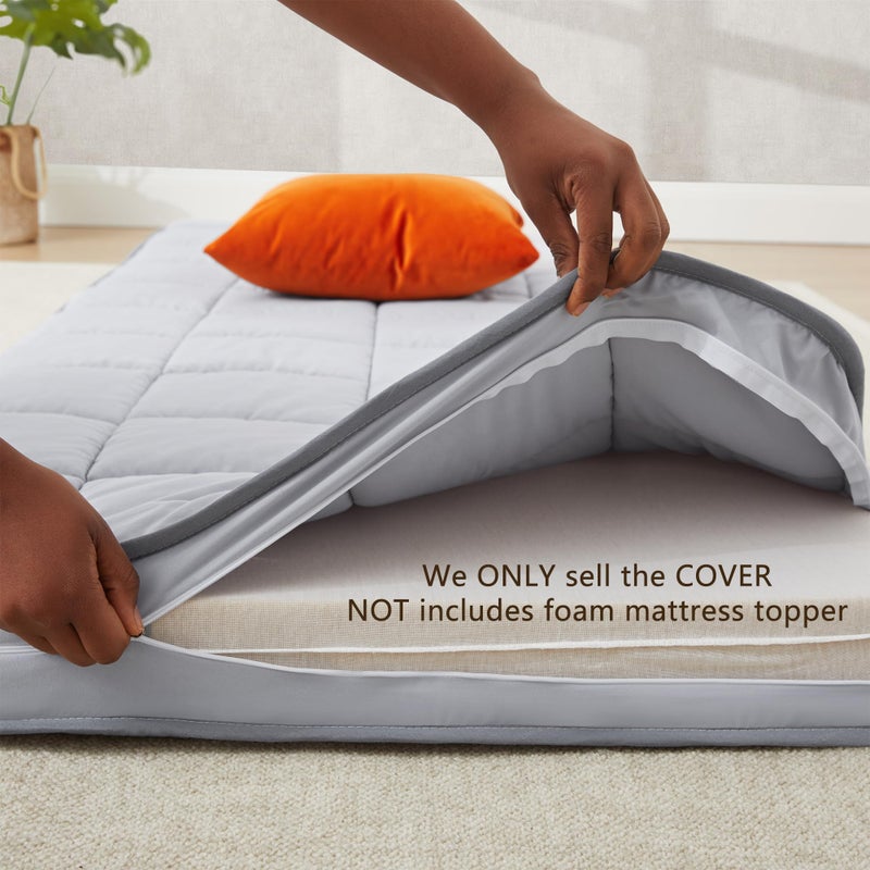 Jamdok 3Inch Narrow Twin Mattress Topper Cover(Only Cover),Cot Mattress Protector Bedding,Foam and Latex Mattress Cover with Zipper,Pillow Top and Bottom(75 x 30â€) Gray - Image 5