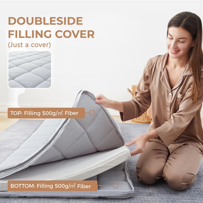 Jamdok 3Inch Narrow Twin Mattress Topper Cover(Only Cover),Cot Mattress Protector Bedding,Foam and Latex Mattress Cover with Zipper,Pillow Top and Bottom(75 x 30â€) Gray - Image 2