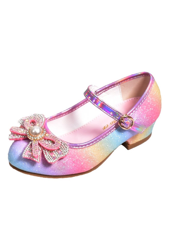 Children's High-heeled Leather Shoes New Pearl Bow Princess Shoes Shining Etiquette Piano Shoes Girls Shoes
