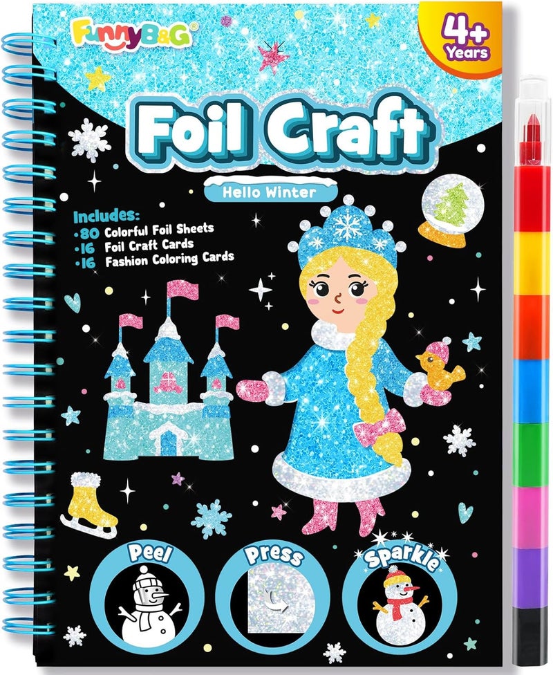 FUNNYB&G Foil Art Kit - Foil Crafts for Kids, Toys for Girls 4-10 Years Old, No Mess Travel Essentials, Kids Toys, Girls Gifts, Birthday Gift, Coloring Books for Kids - Image 1