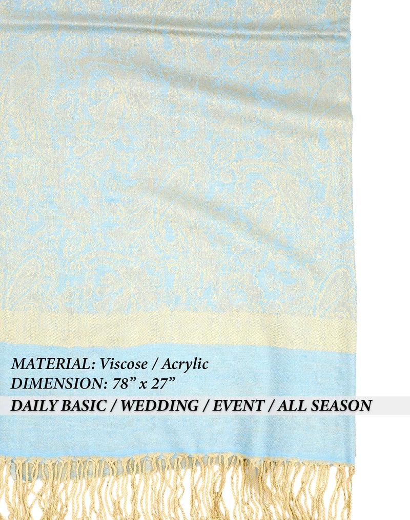 Achillea Women's Two Tone Vintage Jacquard Paisley Pashmina Shawl Wrap Scarf (Light Blue Tan) - Image 5