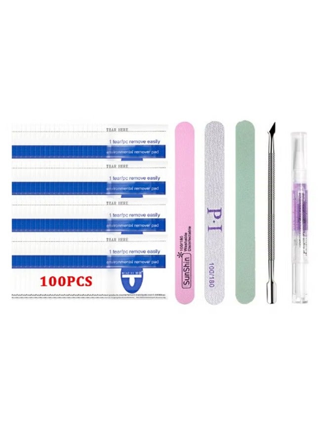 Fanski Nail Polish Remover Pads 100 Pcs Magic Soak-Off Gel Remover + 5 sets of tools,Professional Wraps Soak Off Acrylic Fast Gentle Quality Foil Art Cleaner for Manicure - Image 1